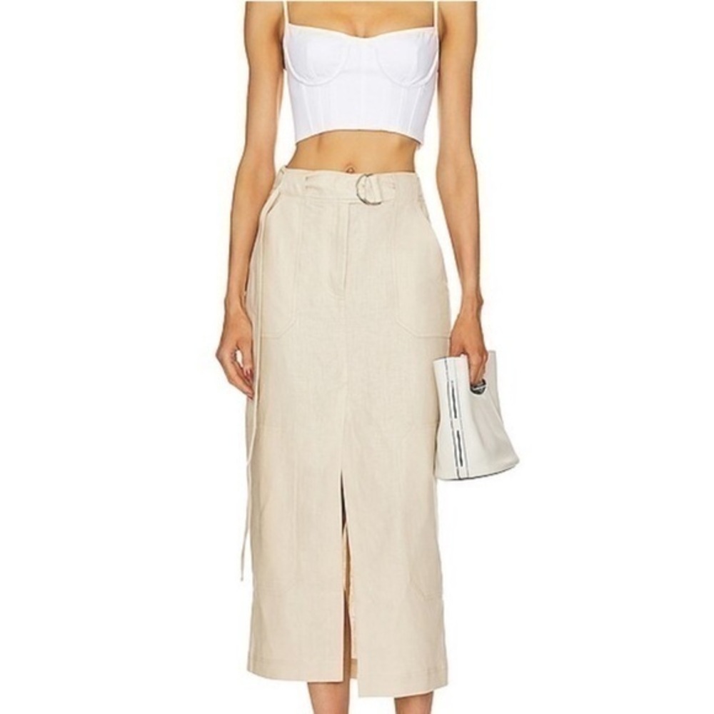 The Linen Cargo Midi Skirt in Natural Linen